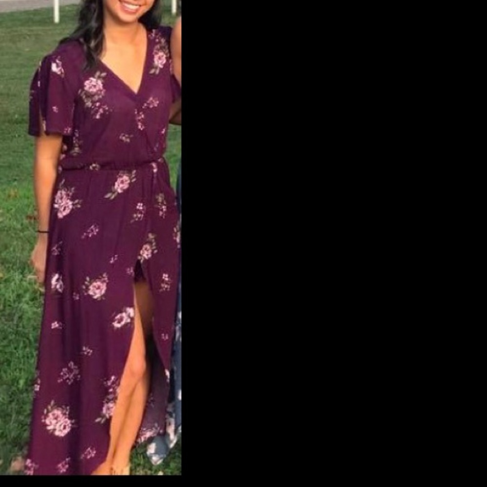 Francesca’s Miami Maroon Floral High Low Romper